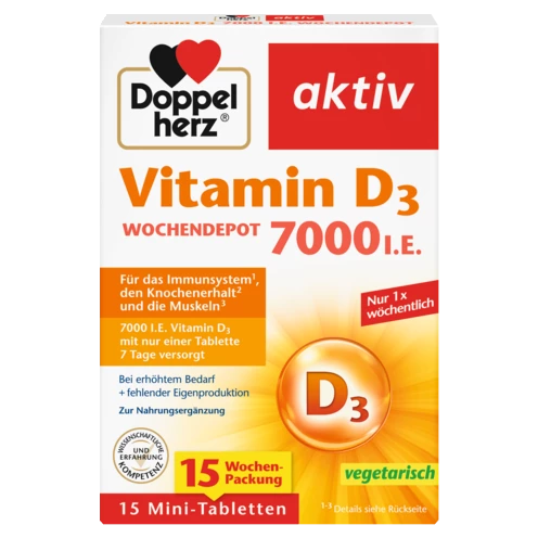 Abbildung der Produktverpackung Doppelherz aktiv Vitamin D3 7000 I.E. Frontansicht